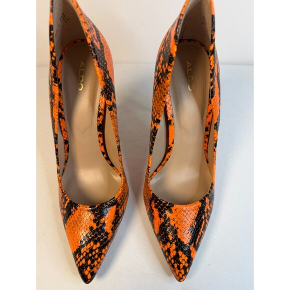 Aldo Cassedy Orange Snake Print Size 7 Pumps  Formal Stiletto High Heel - Picture 3 of 12